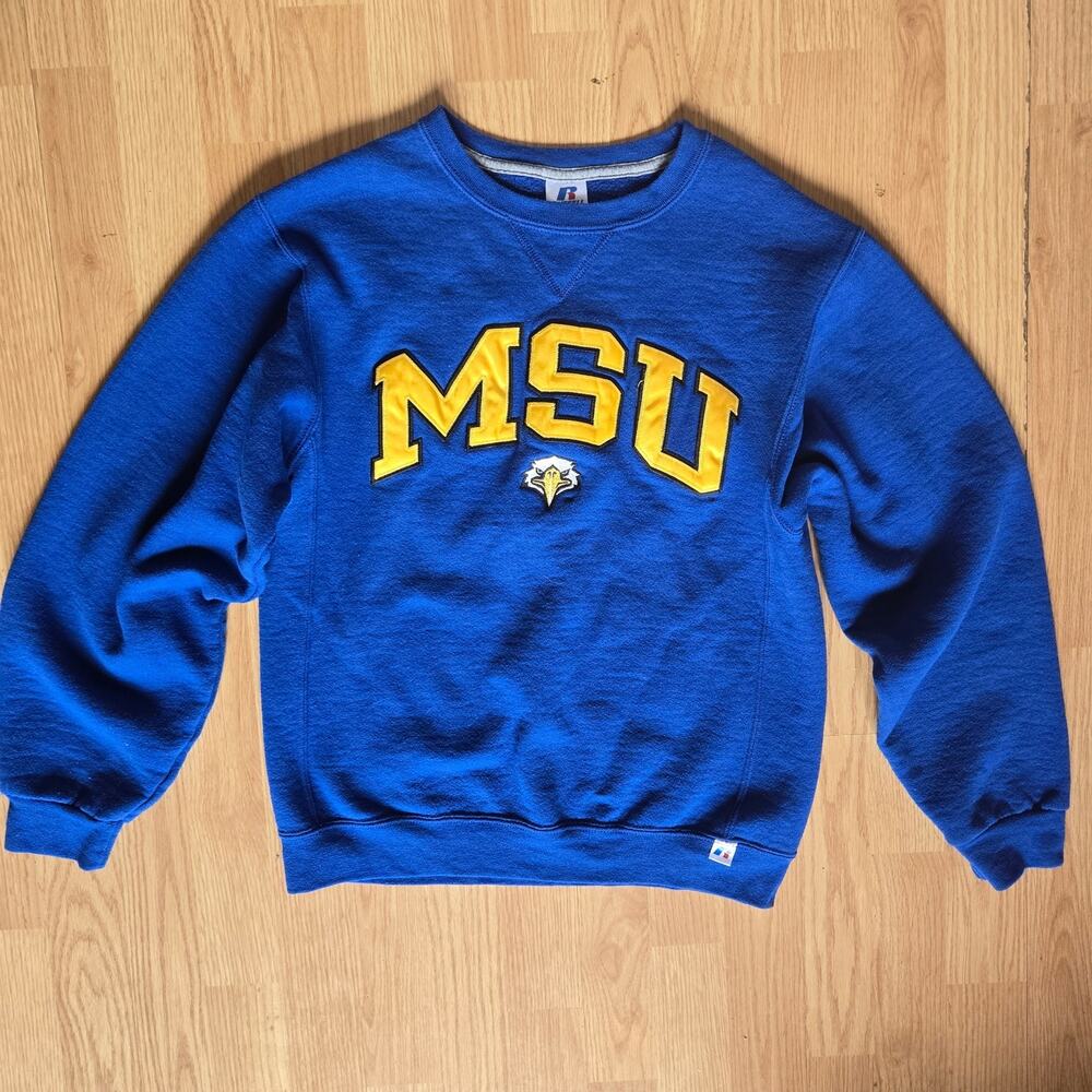 Vtg 80s 90s MSU Russell Athletics Crewneck Sweater Made USA College Sweatshirt S